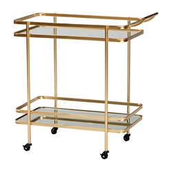 Baxton Studio Destin Modern and Contemporary Glam Brushed Gold Finished Metal and Mirrored Glass 2-Tier Mobile Wine Bar Cart Baxton Studio Destin Modern and Contemporary Glam Brushed Gold Finished Metal and Mirrored Glass 2-Tier Mobile Wine Bar Cart